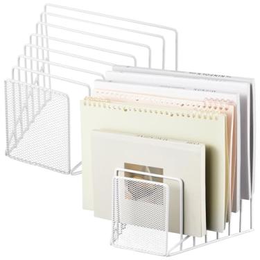 Imagem de Chivertion 2 peças, 7 compartimentos, classificador de arquivos inclinado, rack de arquivo de malha de arame de metal para mesa classificador de cartas para pasta de revistas, organizador de livros
