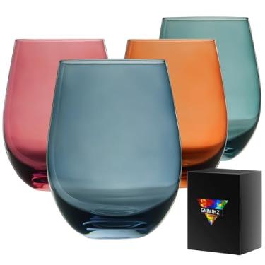Imagem de Gnimihz Taças de vinho coloridas para vinho tinto ou branco (conjunto de 4), 510 g, taças de vinho grandes para Cabernet, Pinot Noir, Bordeaux (4 cores)