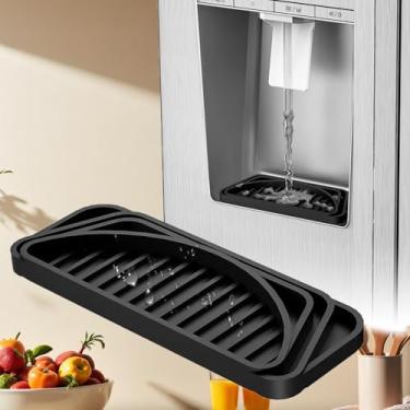 Imagem de Coletor de bandeja coletora de silicone para geladeira, protege a bandeja distribuidora de gelo e água de derramamentos, cabe na bandeja de água da geladeira, recicla e seca rapidamente (preto, 21 x