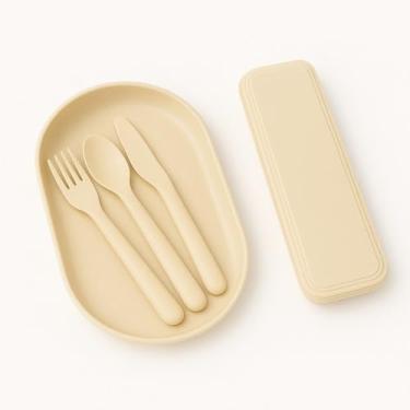 Imagem de Kit Alimentação Infantil Fibra de Trigo com Prato e Talheres com Estojo Ideal para Crianças Maiores