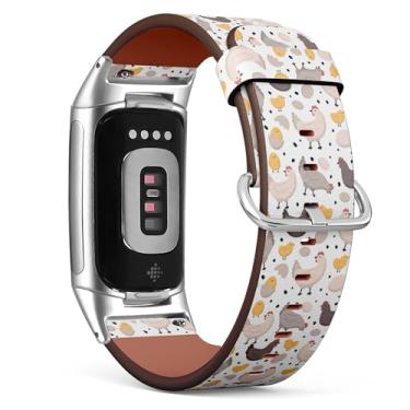 Imagem de Pulseira de relógio de couro de substituição compatível com Fitbit Charge 5/Fitbit Charge 6 (galinhas galinhas) pulseira para smartwatch para mulheres e homens