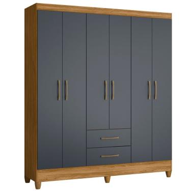Imagem de Guarda Roupa Roupeiro Casal Panama 6 Portas 2 Gavetas Freijo Com Cinza - Moval