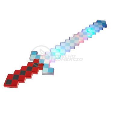 Imagem de Kit Brinquedo Espada Pixel Minecraft 58cm C/Som Luz+3 Pilhas