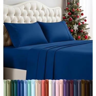 Imagem de Utopia Bedding Jogo de cama queen – jogo de lençóis de 4 peças para cama queen, de microfibra macia e respirável, inclui 1 lençol com elástico, 1 lençol de cima e 2 fronhas (azul anoitecer)