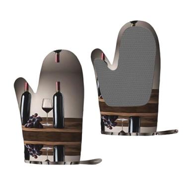 Imagem de Luvas de forno de silicone resistentes ao calor com impressão de vinho de uva - aderências antiderrapantes, grelhar e usar na cozinha (pacote com 2)