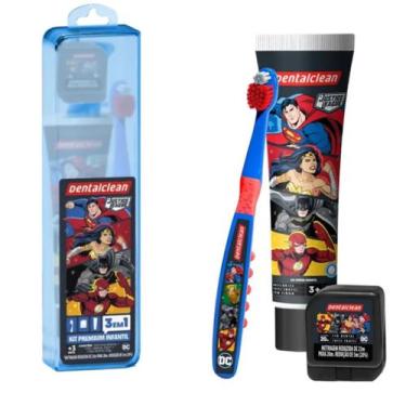 Imagem de Kit liga da justiça - gel + escova + fio dental -dentalclean