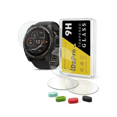 Imagem de iDaPro [Pacote com 4] Protetor de tela para Garmin Fenix 8 AMOLED 51 mm / Fenix 8 Solar 51 mm Watch + plugues de silicone antipoeira vidro temperado anti-arranhões sem bolhas