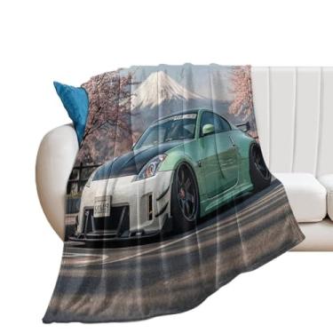 Imagem de HouLaiZhe Cobertor Super Macio Flanela JDM Carro 350z Montagem Fuji Flores de Cerejeira Cobertores de Refrigeração Leve para Sofá-Cama Cadeira Sofá Carro Viagem ao Ar Livre Leve Quente 101,6 cm x 127