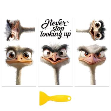 Imagem de Peacoblue Adesivo decalque de transferência para decoração de móveis artesanato 15 x 30 cm avestruz divertido, 3 peças à prova d'água UV DTF transferência para gaveta cômoda vidro porcelana madeira