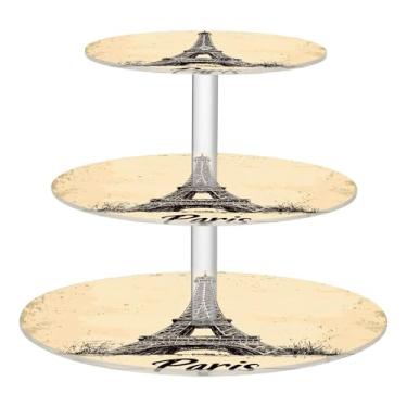 Imagem de CEBUGI Suporte vintage de 3 camadas para cupcake, torre Eiffel, suporte redondo para bolos, bandeja de servir em camadas de acrílico para chá, chá de bebê, casamento e mais