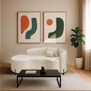 Imagem de Divã Recamier Curvo Sala De Estar Recepção Inglaterra 180cm Pés Metal Preto Lado Esquerdo Bouclé Cor Bege