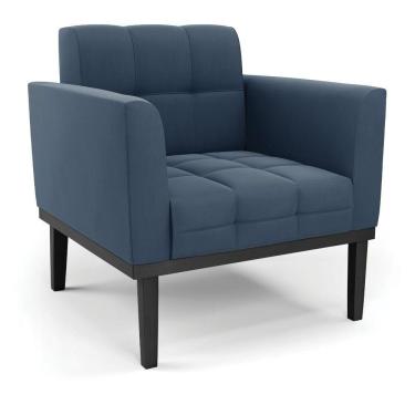 Imagem de Poltrona Base De Madeira Fixa Preto Elisa Suede Azul Marinho D03 - D'rossi