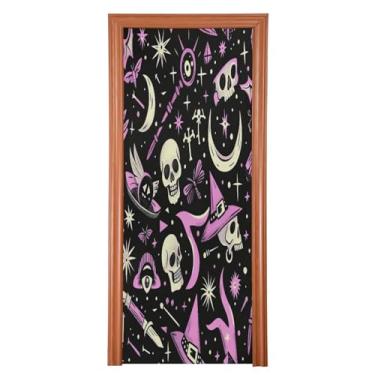 Imagem de Wassud Itens mágicos de desenho animado capa de porta decorações de porta de Halloween faixa interna externa decoração de casa grande decoração de porta da frente 89 cm x 200 cm