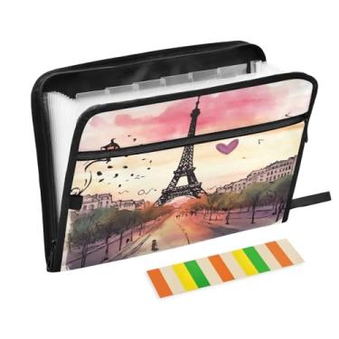 Imagem de Wassud Adorável esboço da Torre Eiffel com 13 bolsos, organizador de arquivos sanfonados, pastas expansíveis com abas e adesivos, organizador de pastas de documentos de recibo de papel tamanho carta