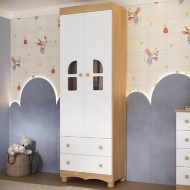 Imagem de Guarda-roupa Infantil 62cm 2 Portas com Vidro e 2 Gavetas Aurora Multimóveis Mp4496 Madeirado/branco