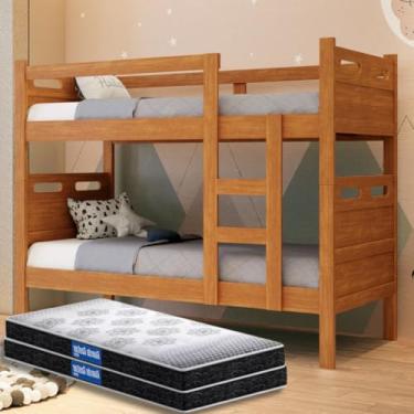 Imagem de Beliche Solteiro Barreto Lonçarcci, com 2 colchões Probel Guarda-Costas D20, Kit Premium Conforto+, Versátil Vira 2 Camas (Nature)