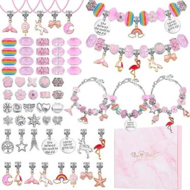 Imagem de Kit de Fabricação Pulseiras Bijuterias DIY para Crianças com Contas Separadoras Metal Pingentes Pendentes Cadeia Seringa Colares Caixa Presente e Manu