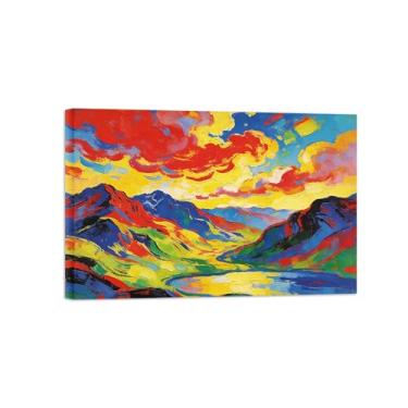 Imagem de Pintura abstrata de arte de parede - nuvens de montanha coloridas - imagem de decoração moderna - impressões em tela para sala de estar pronta para pendurar 40 x 60 cm 16 x 24 polegadas tela