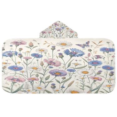 Imagem de Burbuja Toalha de banho com capuz Daisy Flowers para crianças, toalha de praia de pelúcia macia absorvente para chá de meninas e meninos 3-10 anos, 61 x 127 cm