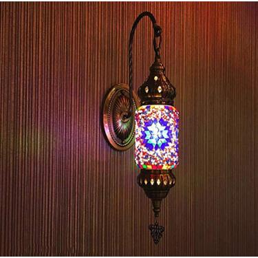 Imagem de Arandela de parede turca com mosaico e pescoço de ganso, estilo lanterna boêmia, luminária de cabeceira marroquina feita em vidro artesanal para sala de estar, quarto, corredor, varanda, caf