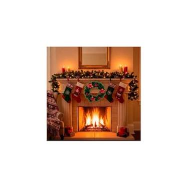 Imagem de Guirlanda Natalina de Porta, Verde, 25cm Diâmetro, Decoração com Laço, Tambor, Cereja e Bolas de Natal, Arame e Plástico