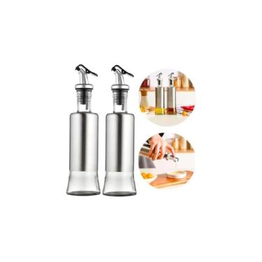 Imagem de Galheteiro para Azeite e Vinagre, 300ml, Vidro e Aço Inox, com Dosador, 25cm Altura, Sistema Antivazamento