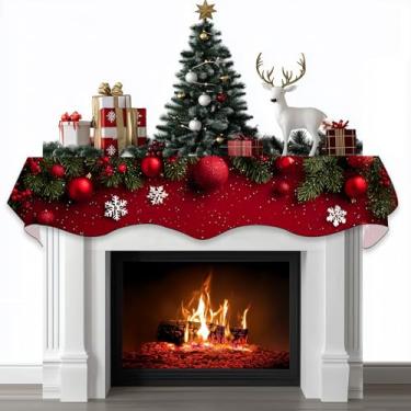 Imagem de BVBOX Cachecol de cornija de lareira de Natal capa decorativa para decoração de prateleira de lareira de Natal e inverno (177,8 cm C x 43,2 cm L, bolas vermelhas com floco de neve)