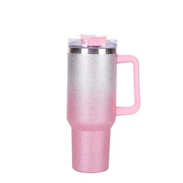 Imagem de Copo garrafa Térmica Inox 1200ml Parede Dupla Glitter tampa Canudo Premium Cor Degrade(Rosa)