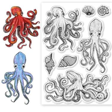 Imagem de 1 folha de carimbos transparentes de plástico PVC, carimbo de silicone personalizado com tema de animal do oceano, estampa de polvo, carimbos transparentes para fazer álbuns de fotos faça-você-mesmo