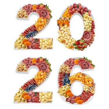 Imagem de Bandeja numérica de charcutaria de ano novo 2026, recipiente preenchível de papelão de 30,5 cm, decoração de festa, suporte de petisco de formatura (branco, 30,5 cm)