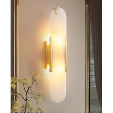 Imagem de Arandelas de parede em alabastro natural, luminária de parede para banheiro, luminária de parede em alabastro branco para quarto, sala de estar, corredor, escadas e cozinha.