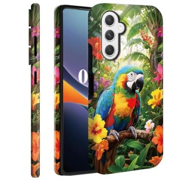 Imagem de TSNJTBDL Capa para Galaxy S25 FE, PC rígido de camada dupla + TPU macio resistente 2 em 1 capa protetora para celular para Samsung Galaxy S25 FE 17.0 cm (2025) - Papagaio em flores tropicais