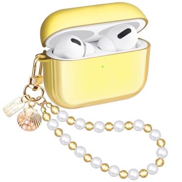 Imagem de Ucharmbead Capa fofa compatível com AirPods Pro 3ª geração para Air Pods Pros 3 com joias douradas, chaveiro e alça de cordão para meninas e mulheres (pérola branca)