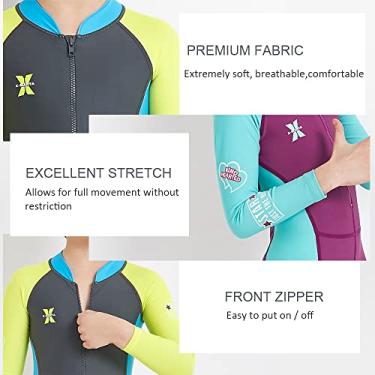 Imagem de Tingpai Fato de banho inf l corpo inteiro meninas meninos manga longa com proteção UV maiô com zíper frontal roupas de secagem rápida