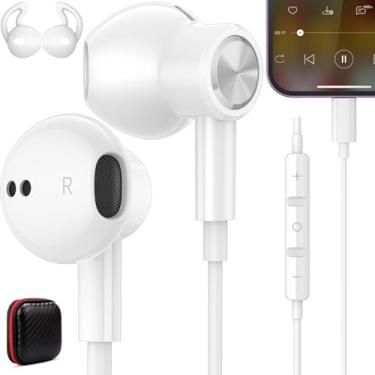 Imagem de ACANDYA Para fones de ouvido iPhone com fio para Apple iPhone 14 Plus 14 Pro 13 12 Pro 11 XS Max XR XS SE 7 8 Plus, microfone embutido, controle de volume, fones de ouvido magnéticos, conector iOS