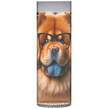 Imagem de Chow Chow Cachorro trabalhador vaso de flores cilíndrica para mesa vasos de plástico personalizados decoração de casa floral estética, 30 cm x 9,9 cm