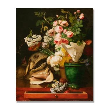Imagem de NHLDZYH Arte floral vintage natureza morta, pintura botânica clássica, decoração de casa quente para sala de estar e sala de jantar. B07. Tela apenas 50 x 60 cm - 19,6 x 23,6 pol