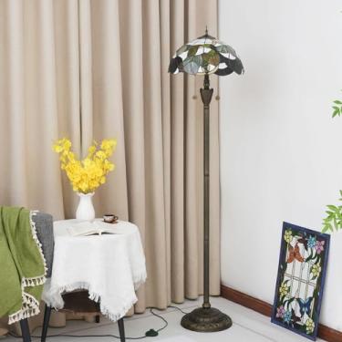 Imagem de Luminária de chão Tiffany, com cúpula de vitral, estilo vintage, dupla, para sala de estar, quarto ou escritório, iluminação brilhante, decoração rústica de canto, bronze, para leitura, cor