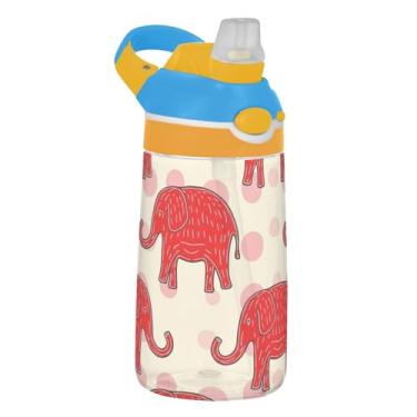 Imagem de Garrafa de água infantil simples de elefante vermelho claro para escola, garrafa de água esportiva Tritan de 473 ml com canudo, copos de viagem à prova de vazamento para crianças, reutilizáveis, alça