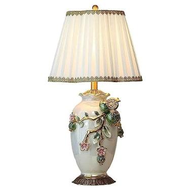 Imagem de Abajur de mesa grande em cerâmica oriental chinesa com acabamento em esmalte colorido, feito em porcelana de Jingdezhen, ideal para cabeceira, quarto, sala de estar, escritório, faculdade ou