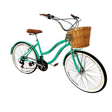 Imagem de Bicicleta Aro 26 Retrô Estilo Vintage Cesta Vime Verde Agua