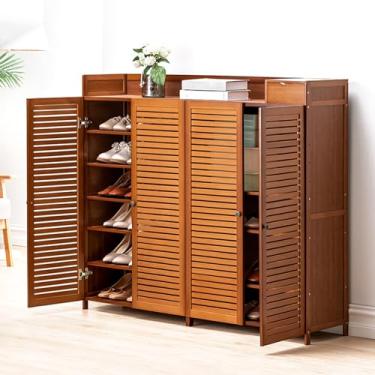 Imagem de Organizador de armazenamento independente, armário de sapatos moderno com portas, sapateira, armário de armazenamento de sapatos com 4 portas com persianas, para entrada, quarto, sala de estar (6