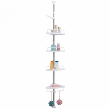 Imagem de Porta Shampoo para Banheiro，Prateleira Ate 3,20m De Canto do Banheiro Telescópico Chuveiro Piso Ajustável Teto 4 Bandejas Cantoneira