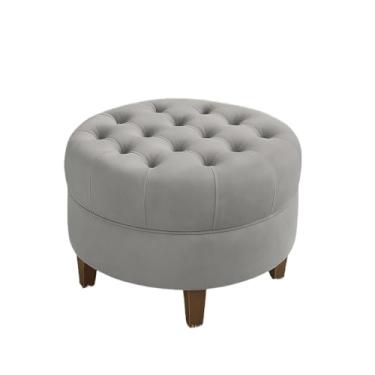 Imagem de Puff Redondo Capitonê Decorativo Moderno em Suede – Puff para Sala de Estar e Quarto, Design Elegante(CINZA)