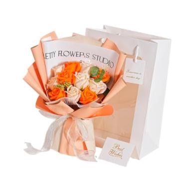 Imagem de Wswqop Buquê de Rosas Preservadas Românticas que Duram de 2 a 3 Anos, Ideal para Cerimônias de Dia dos Namorados, Dia Mães, Esposa e Namorada, Laranja