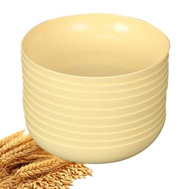 Imagem de YuanQ Pacote com 10 pratos de salada redondos profundos de 14,5 cm, pratos de cozinha reutilizáveis para lanche ou salada, lava-louças e micro-ondas, pratos de jantar leves e inquebráveis (amarelo)