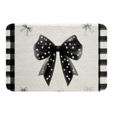 Imagem de jejeloiu Tapetes de banheiro com laço preto microfibra 40,6 cm x 61 cm laços coquete tapetes de banho antiderrapantes acessórios de banheiro com arco sonhador tapete macio