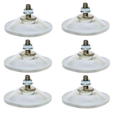 Imagem de 6 ventosas extra fortes com almofadas de PVC transparente, parafusos de rosca M6 x 14, suportes de vidro adesivo espesso para montagem segura e uso pesado (branco)