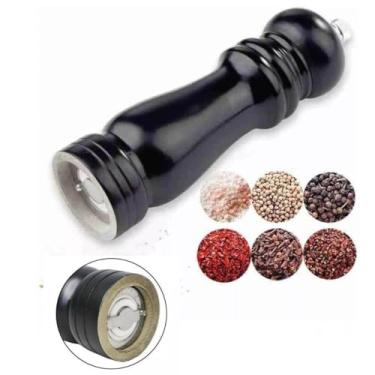 Imagem de Moedor DE MADEIRA TRITURADOR 20CM GRANDE Pimenta Sal Condimento Tempero Grão Manual CHURRASQUEIRA COZINHA LUXO MOER LAMINA CERAMICA (PRETO)