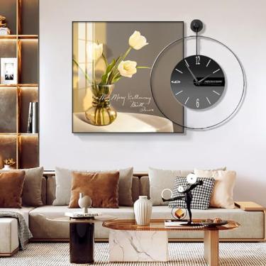 Imagem de Relógio de parede de metal, pintura decorativa para sala de estar, 3D, sem tique-taque, silencioso, pendurar na parede, relógio de parede moderno, operado por bateria, para quarto, cozinha, escritório